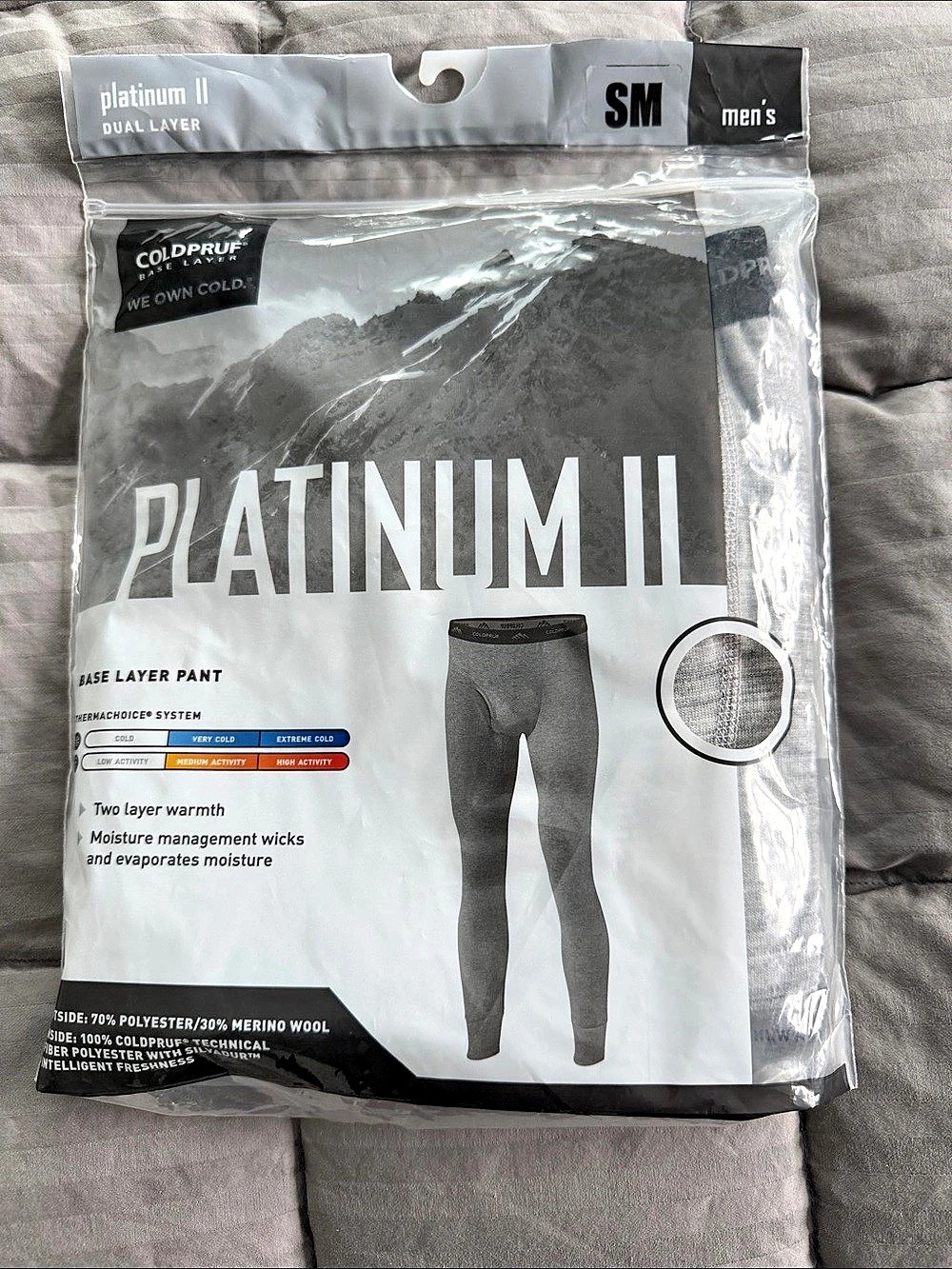 COLDPRUF Platinum II Base Layer Pant Men's Gray Merino Wool Base Layer Pants Sma